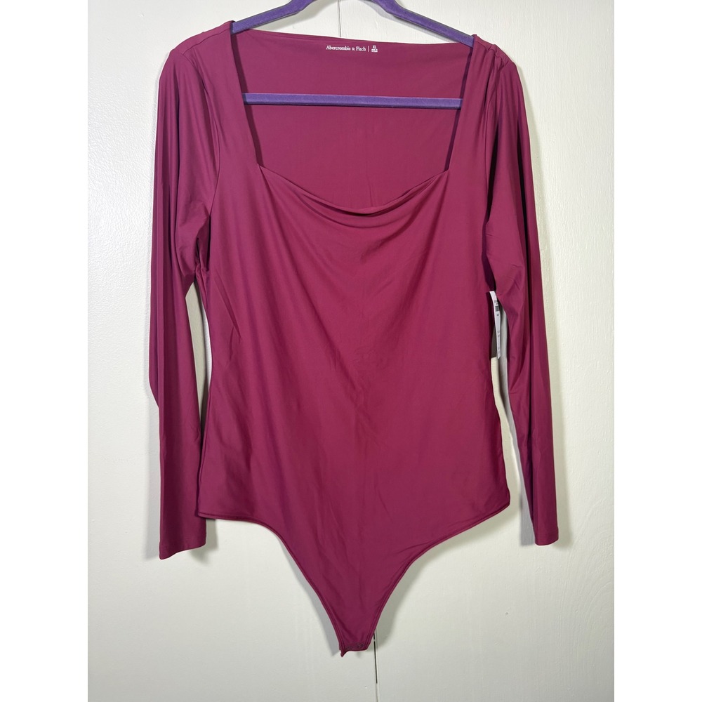Abercrombie & Fitch XL Burgundy Square Neck Cowl Long Sleeve Bodysuit NEW
